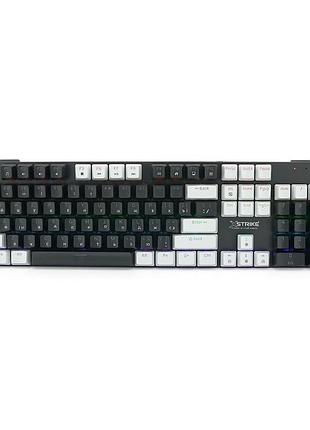 Механическая клавиатура usb xstrike xs-1010, длина кабеля 150см, rgb подсветки, eng/укр/рус, 465х165х45мм, black/white, 104к,