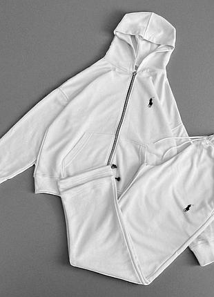 Белый спортивный костюм polo ralph lauren, комплект поло ральф лорен с худи на молнии, спортивный костюм оверсайз для мужчин s