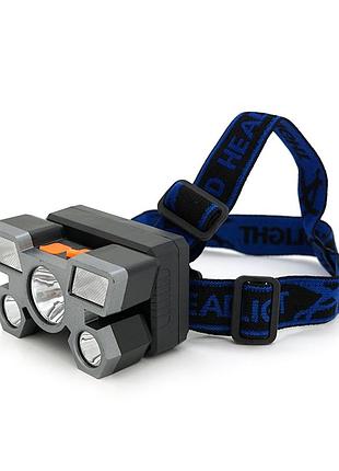 Налобный фонарик voltronic mj 2022,3 led 3w, 2 led cob, 4 режима, корпус-пластик, водостойкий, ip44, питание акб встроенный ааа,