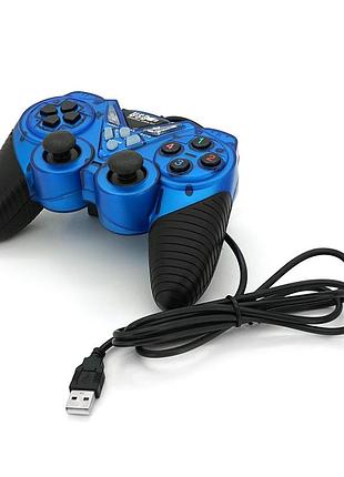 Геймпад проводной для пк usb-908 usb 2.0 double shock (blue), blister