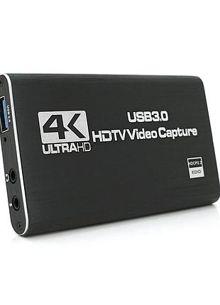 Зовнішня карта відеозахоплення 4к hdmi-usb 3.0, для захоплення та запису відео з екрана комп'ютера+ мікрофонний вхід та вихід на