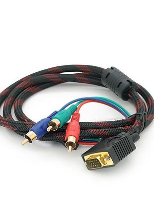 Кабель vga (папа)-3rca (папа) 1.5m, black/red, оплетка, пакет