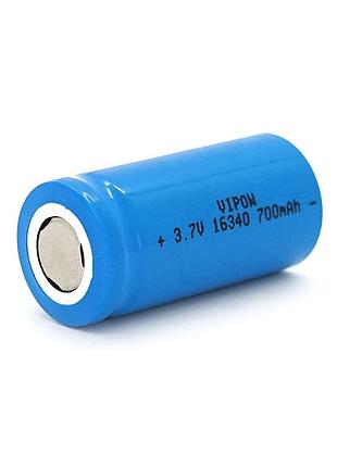 Акумулятор li-ion vipow icr16340/cr123 flattop, 700mah, 3.7v, blue q50/500