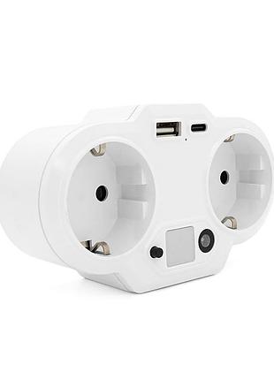 Розетка двойника с заземлением hht609w, usb+type-c, 3.4а, зашитая от перегрузки, white