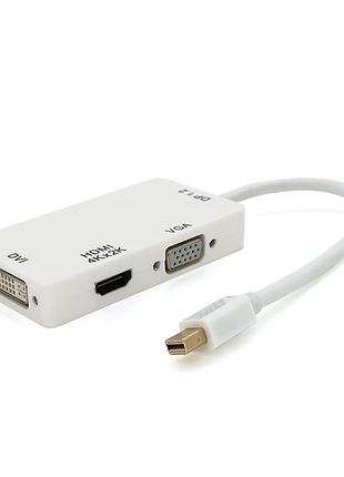 Конвертер mini display port (папа) на hdmi/vga/dvi(мама) 30cm, white, 4k/2k, пакет