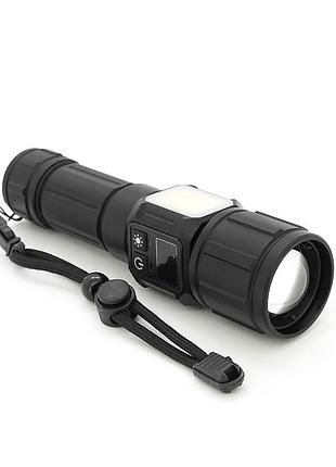 Фонарик bp-x708 p90, zoom, 5+2 режима, корпус металл, магнит, аккум 18650, индикация заряда, usb кабель, box