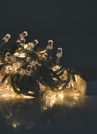 Гирлянды 100led (шестигранник big) yellow, 8 режимов, 5 метров, черная изоляция, box