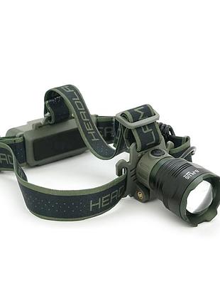 Налобный фонарик bp-8099tg, zoom, 1 режим, корпус металл, водостойкий, питание от акб 18650, индикация заряда, type-c кабель,