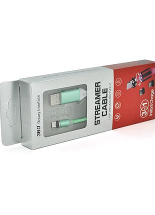 Магнитный кабель светится usb 2.0 / micro, 1m, 2а, green, oem