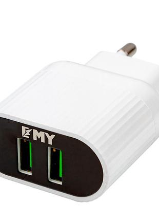 Набір 2 в 1 cзу with iphone cable 110-240v my-220, 2 x usb, 5v / 12w, output: 5v / 2.4a, white, blister- box