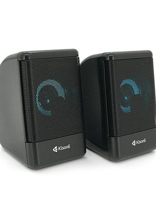 Колонки 2.0 kisonli l-8080 для пк та ноутбука, usb + 3.5mm, 2x3w, 20hz-20khz, 20x11x13mm, black