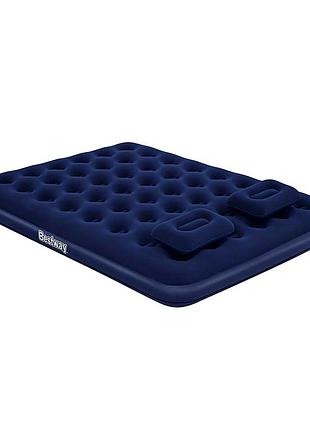 Надувний матрац bestway з двома подушками та насосом, 203х152х22см, blue. box