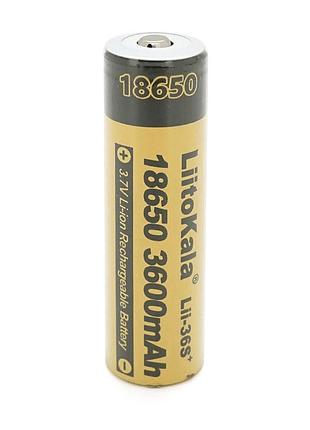 Акумулятор 18650 li-ion liitokala lii-36s(tip top), 3600mah (3300-3600mah), 3.7v (2.75-4.2v), yellow