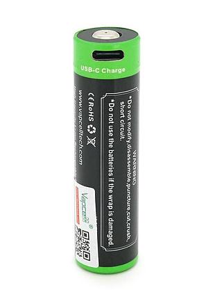 Акумулятор 18650 li-ion vapcell p1838a, 3800mah, 10a, 3.6v (2.5-4.2v), usb type-c, 2 шт. в упаковці, ціна за 1 шт