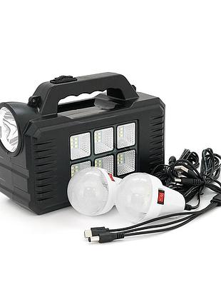 Переносний ліхтар gd-8077+ solar, 1+1 режим, вбудований акум, 3 лампочки 3w, usb вихід, black, box