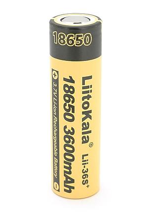 Акумулятор 18650 li-ion liitokala lii-36s+, 3600mah, 3.7v (2.75-4.2v), 65.5mm x 18.5mm, , black/yelow