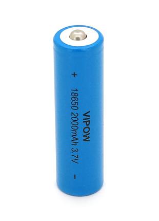 Акумулятор 18650 li-ion vipow icr18650 tiptop, 2000mah, 3.7v, blue q50/500