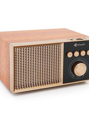 Колонка kisonli g10 bluetooth 5.0, 1х5w, 1200mah, usb/tf/bt/fm/aux, dc: 5v/1a, brown, box, q50