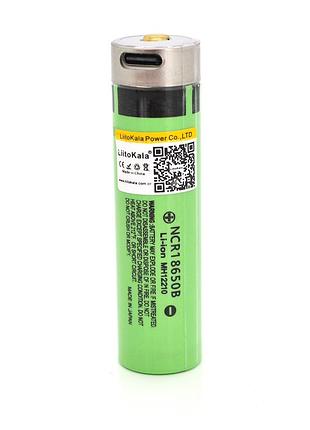 Акумулятор 18650 li-ion liitokala lii-34b-usb, 3400mah, type-c, 3.7v (2.75-4.2v), green, pvc box