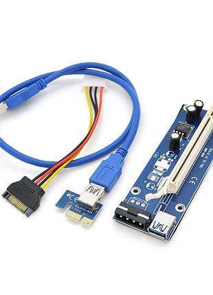 Riser pci-ex, x1 => x16, 4-pin molex, sata => 4pin, usb 3.0 am-am 0,6 м (синій), конденсатори cs 220 16v, пакет