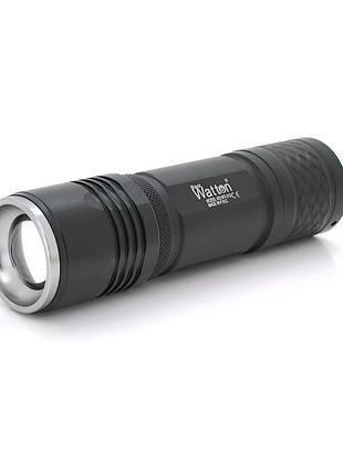 Фонарь ручной watton wt-313, 1led cree t6, 3w, 5 режимов, zoom, 18650/2800mah (переходник 3*aaa), black, ip44, сзу, 120х33х33ммм,
