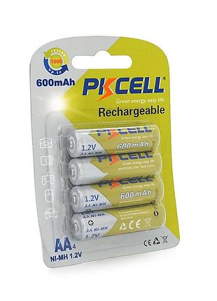 Акумулятор pkcell 1.2v aa 600mah nimh rechargeable battery, 4 штуки у блістері ціна за блістер, q12
