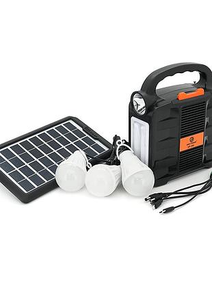 Переносной фонарь ep-396 + solar, функции: powerbank, fm радио, usb/tf, bluetooth, акб 6v/4a, 3 выносные лампочки 3w, 185х82х209мм,