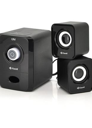 Колонки 2.1 kisonli u-2900bt, для пк и ноутбука, usb + 3.5mm, 5w + 2x3w, 20hz- 20khz, с сабвуфером, bluetooth, black, box, q40