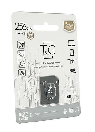 Карта памяти t&g microsdhc class 10 uhs-3, с адаптером, 256gb, blister