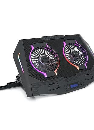 Підставка для ноутбука icecoorel n10, 10-18", 2*125mm 1400±10% rpm, корпус пластик+алюміній, 2xusb 2.0+lcd display+підставка для
