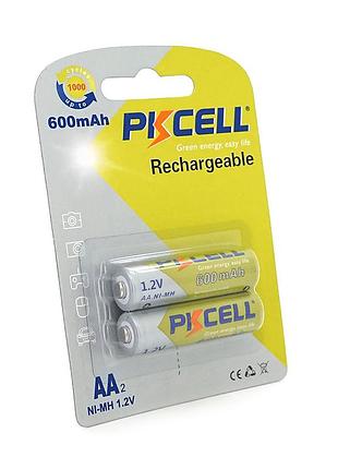 Акумулятор pkcell 1.2v aa 600mah nimh rechargeable battery, 2 штуки у блістері ціна за блістер, q