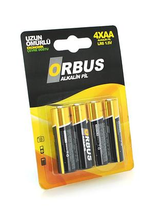 Батарейка щелочная orbus 1.5v aa/lr06, 4 штуки в блистере, цена за блистер