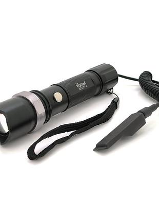 Фонарь подтвердевший watton wt-040, 1led cree q5, 3w, 3 режима, кабель с кнопкой, zoom,18650 /аа/6800mah, black, ip40, сзу+азу,