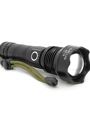 Фонарик bp-x718 p90, zoom, 1 режим, корпус металл, аккум 18650, индикация заряда, usb кабель, box