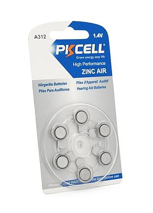 Батарейка воздушно цинковая pkcell 1.4v za312, 6 штук в блистере, цена за блистер, q