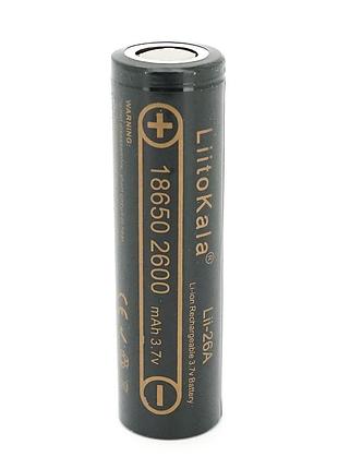 Акумулятор 18650 li-ion liitokala lii-26a, 2600mah (2450-2650mah), 3.7v (2.75-4.2v), black, pvc box q2, цiна за 1 шт