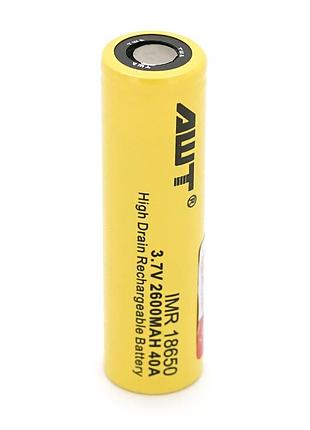 Акумулятор 18650 li-ion awt високострумовий, 2600 маг, 40а, box 2 шт в упаковці, ціна за одиницю