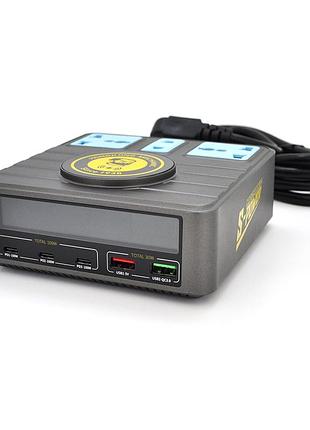 Зарядні станція з цифровою індикацією mechanic s-power, 3*pd3.1-100w, qc3.0-15w, usb-a. wireless charging, 3*socket, 220v/135w.