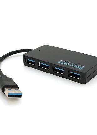 Хаб usb 3.0, 4 порти, плоский, чорний, підтримка до 2tb, кабель 0,14 м, blister
