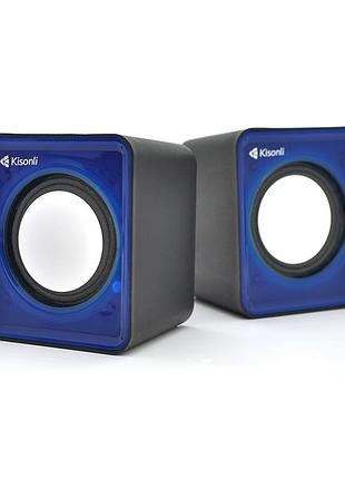 Колонки 2.0 kisonli v310 для пк и ноутбука, usb + 3.5mm, 2x3w, 20hz- 20khz, blue, box, q100