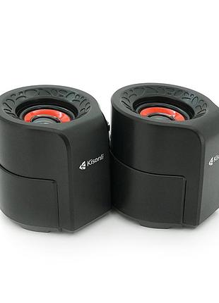 Колонки 2.0 kisonli a-909 для пк та ноутбука, usb + 3.5mm, 2x3w, 20hz-20khz, 190х95х110mm, black