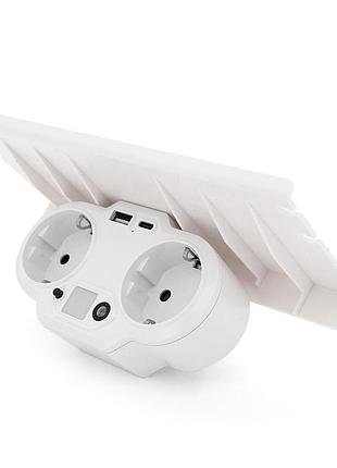 Розетка двойника с заземлением hht609w, usb+type-c, 4а, зашитая от перегрузки, подставка под телефон, white