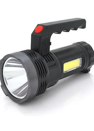 Ліхтар пошуковий ushl-828, 1led t6+cob, 3w, 3+1 режими, 1200mah, black, ip40, usb кабель+solar, 150х60х90мм, box