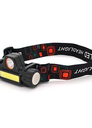 Налобный фонарик watton wt-056,1 led 3w, 1 led cob, 2 режима, корпус-пластик, водостойкий, ip44, магнит, питание акб встроенный,