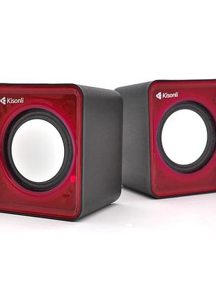 Колонки 2.0 kisonli v310 для пк и ноутбука, usb + 3.5mm, 2x0,5w, 20hz- 20khz, red, box, q100