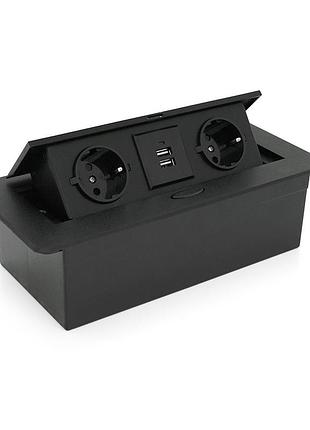 Розетка для пола выдвижная с заземлением j29l, две розетки + 2 * usb, input: ac 100-250v 16a, black