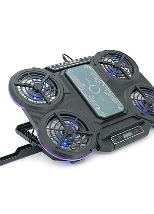 Підставка під ноутбук icecoorel q5, до17", fan2-100*15/2-80*15 мм, корпус пластик+алюміній, 2 usb-порти+lcd display, 410x285x35mm,