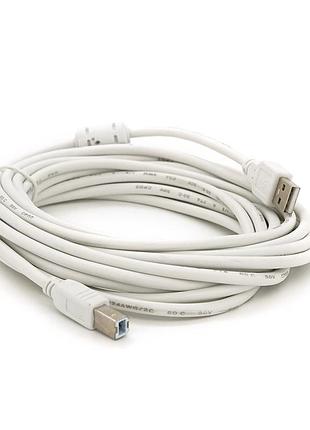 Кабель usb 2.0 am/bm, 5.0m, 1 ферит, білий