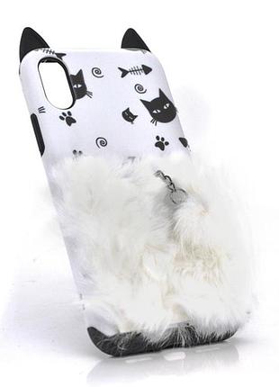 Накладка кот пушистый хвост (смарт кольцо) iphone x white