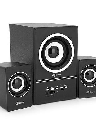 Колонки kisonli u-2700bt, 5w+2x3w, usb/tf/bt/fm/aux, с сабвуфером, dc: 5v, black, box, q16